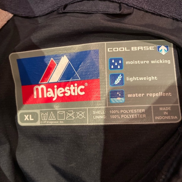 NWT! Majestic Cool Base Men’s Windbreaker. Navy blue with silver trim - Picture 3 of 5